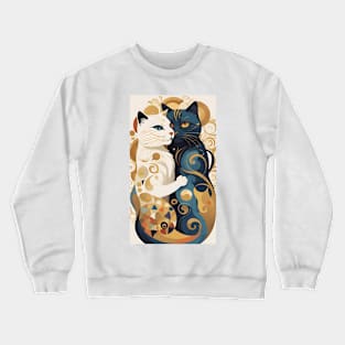 Gustav Klimt's Feline Embrace: Cats Inspired by 'The Kiss Crewneck Sweatshirt